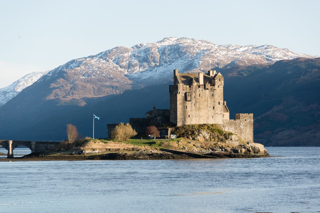 A photo of Eilean Donan Castle from opposite the public toilets.